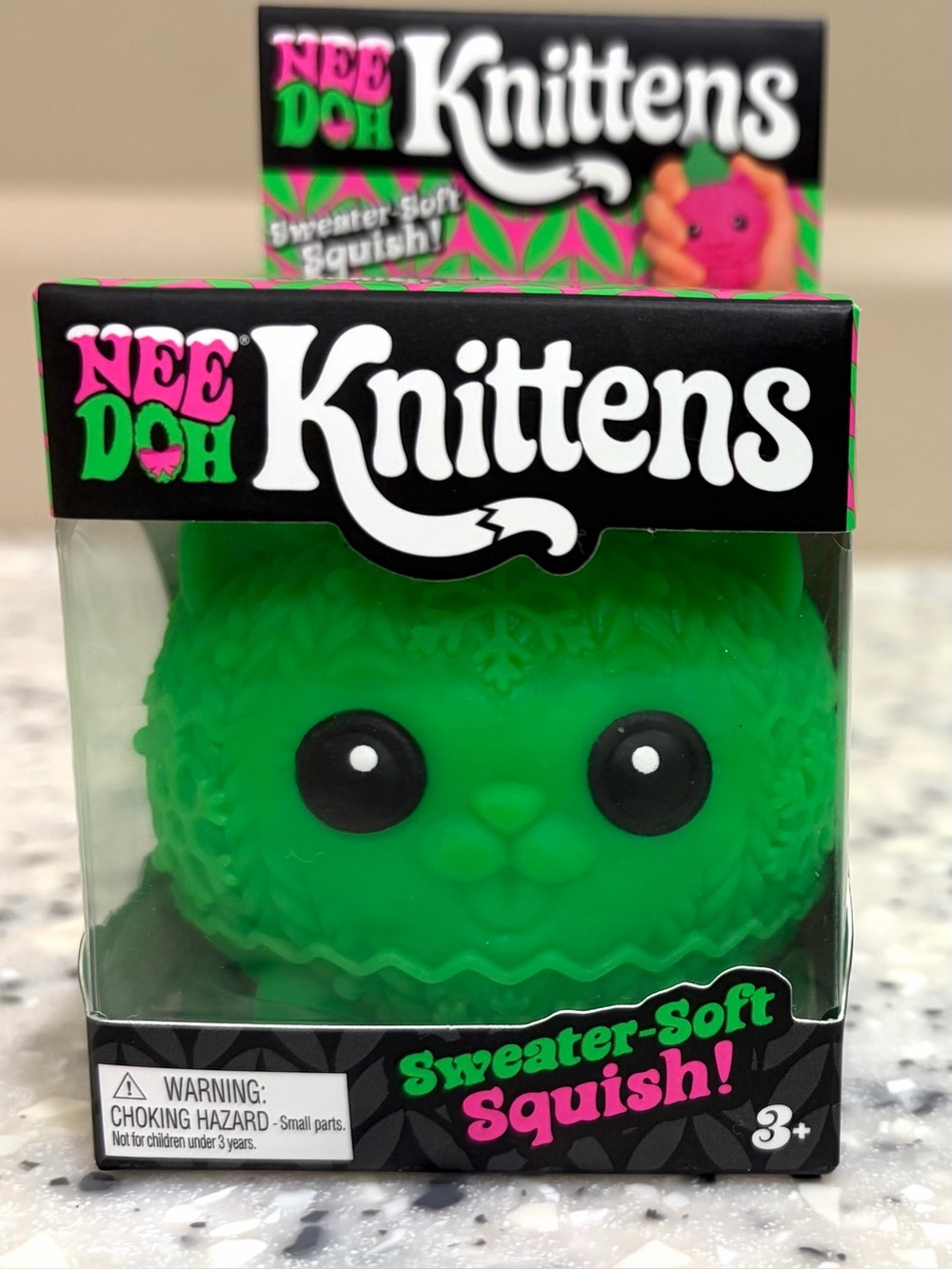 NWT NeeDoh ‘Knittens’ Green Squishy with Pink Hat Viral Holiday Stocking Stuffer